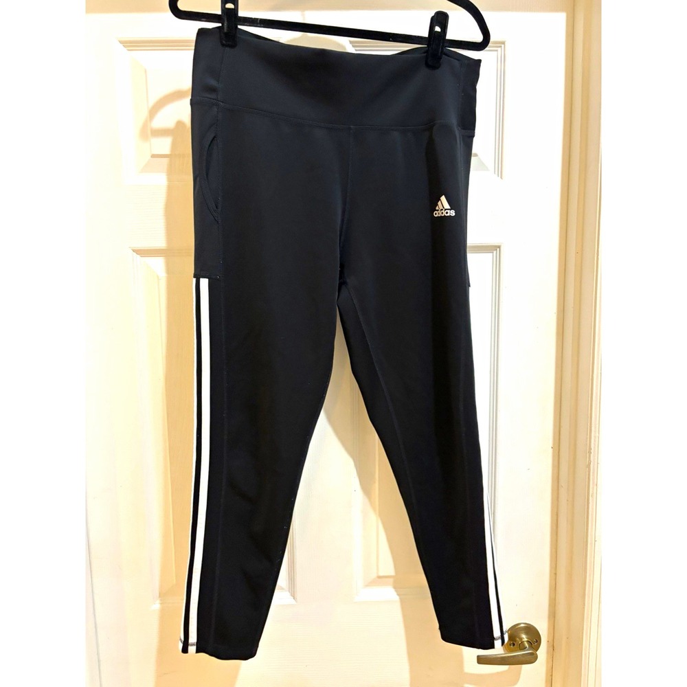 adidas AEROREADY Black Leggings Pockets White 3-Stripes Women's XL